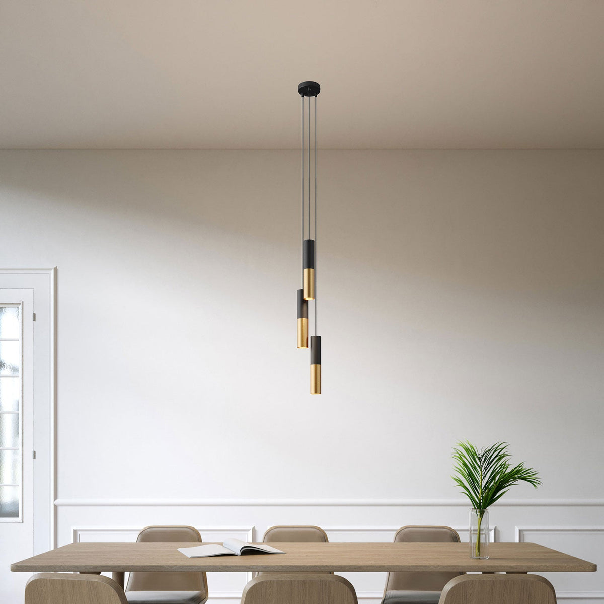 Lampada a sospensione multipla a 3 cadute con paralume in metallo Doppio Tub-E14 - Nero