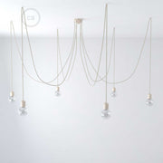 Lampada a sospensione multipla a 6 cadute con finiture in ceramica colorata - Avorio