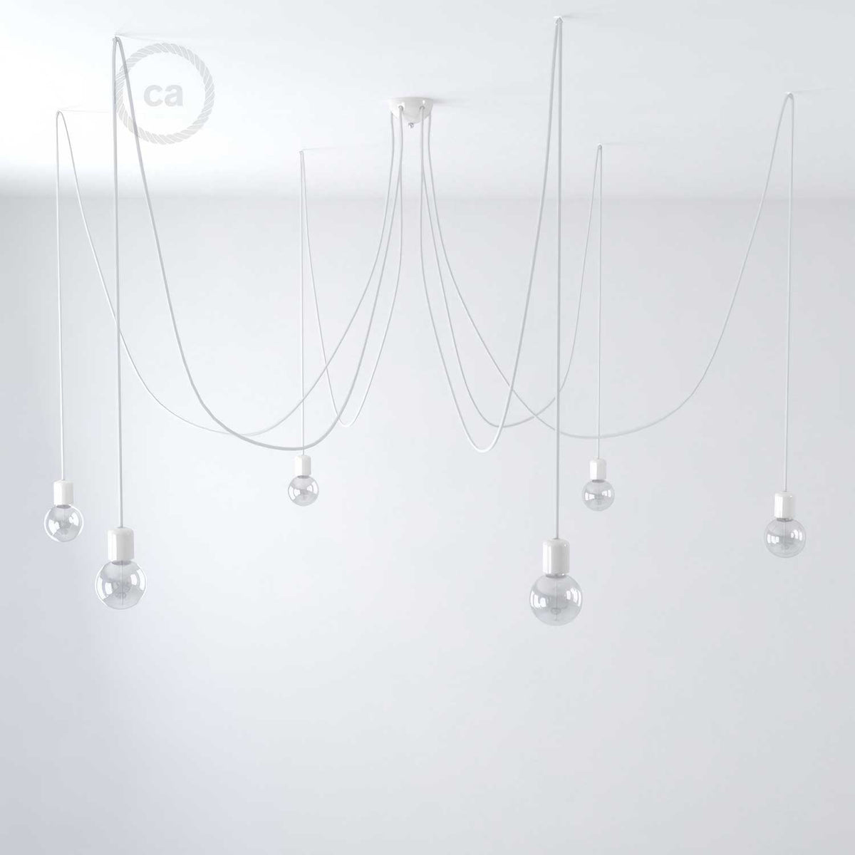 Lampada a sospensione multipla a 6 cadute con finiture in ceramica colorata - Bianco