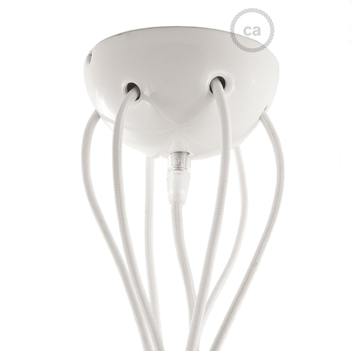 Lampada a sospensione multipla a 6 cadute con finiture in ceramica colorata - Bianco