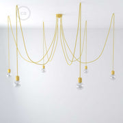 Lampada a sospensione multipla a 6 cadute con finiture in ceramica colorata - Giallo