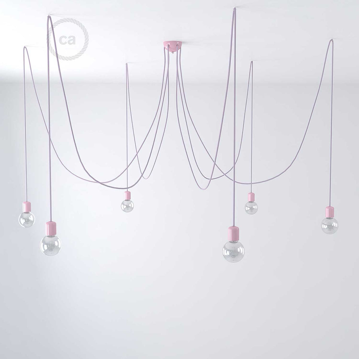 Lampada a sospensione multipla a 6 cadute con finiture in ceramica colorata - Lilla