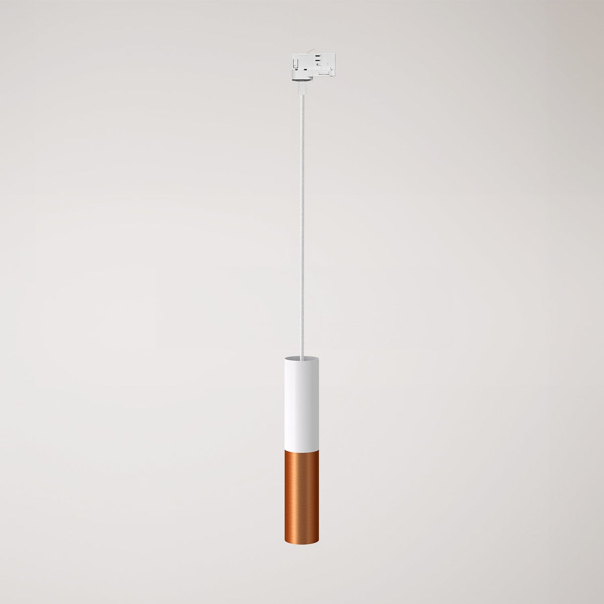 Lampada a sospensione per binari con doppio paralume Tub-E14 - Bianco e Rame satinato