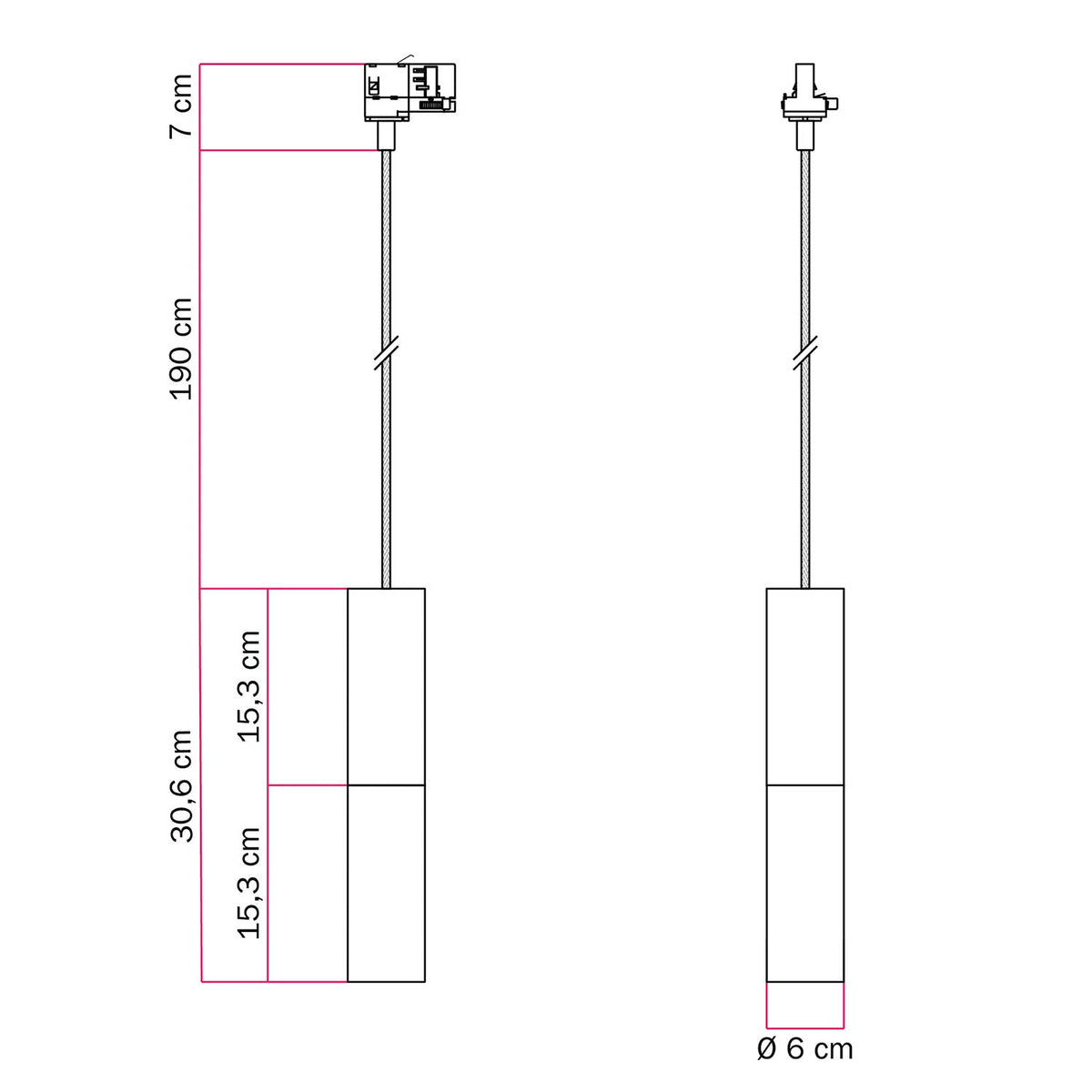 Lampada a sospensione per binari con doppio paralume Tub-E14 - Bianco e Rame satinato