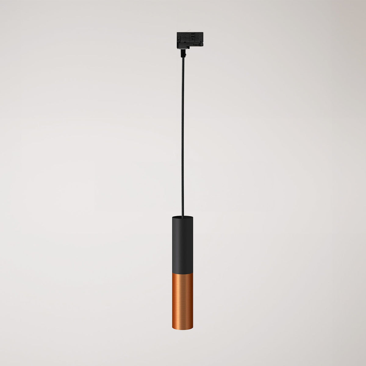 Lampada a sospensione per binari con doppio paralume Tub-E14 - Nero e Rame satinato