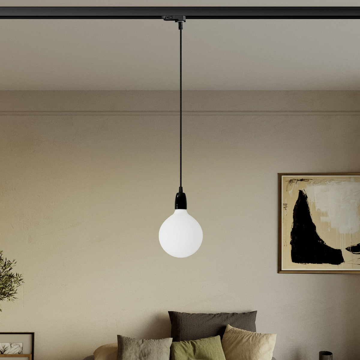 Lampada a sospensione per binari con finiture in porcellana colorata - Nero