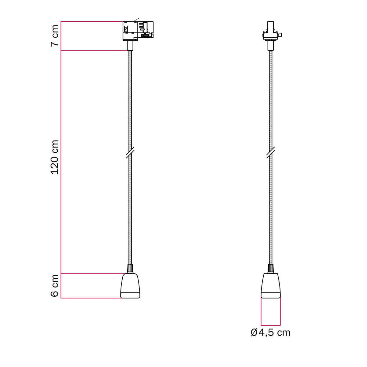 Lampada a sospensione per binari con finiture in porcellana colorata - Nero