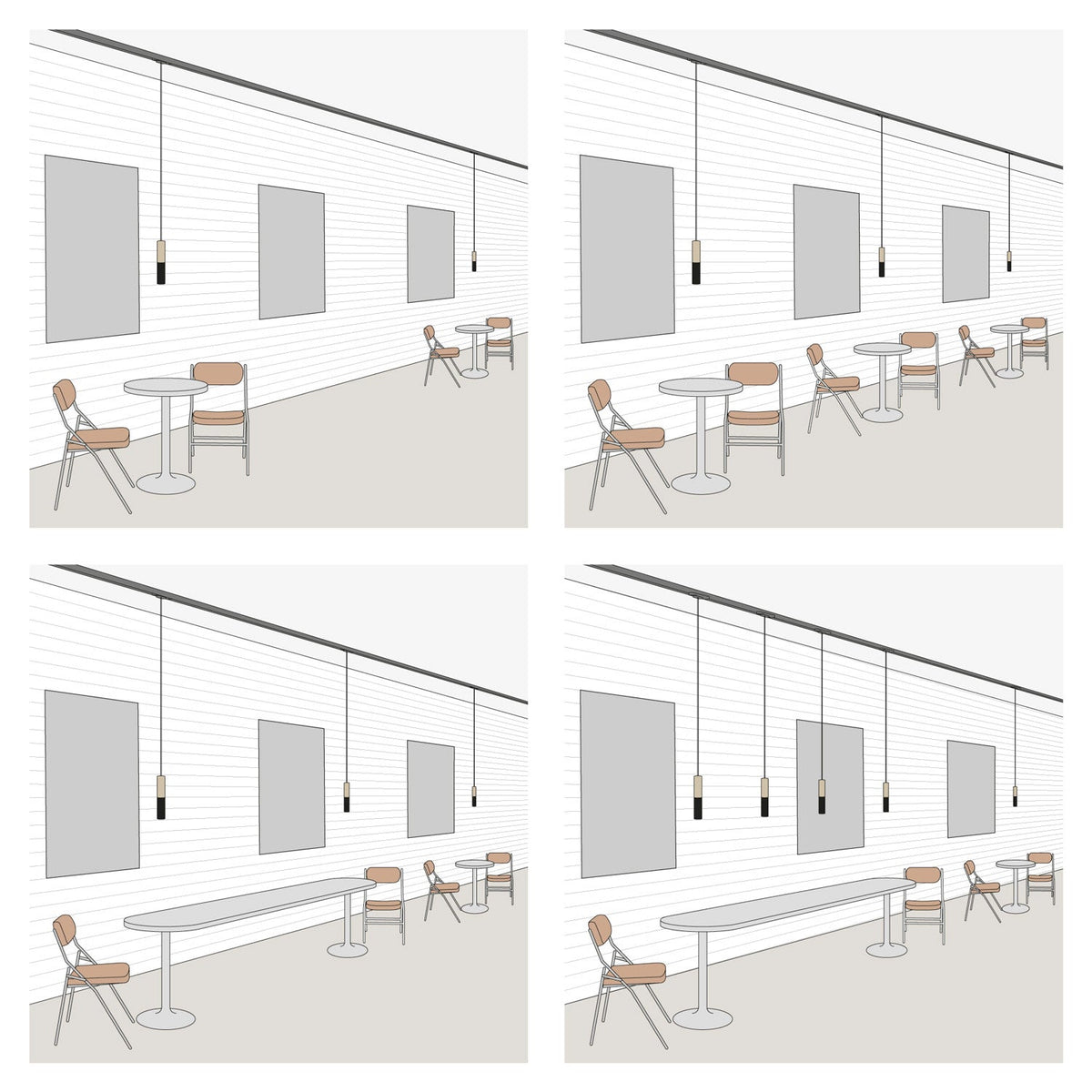 Lampada a sospensione per binari con paralume conico in legno - Bianco
