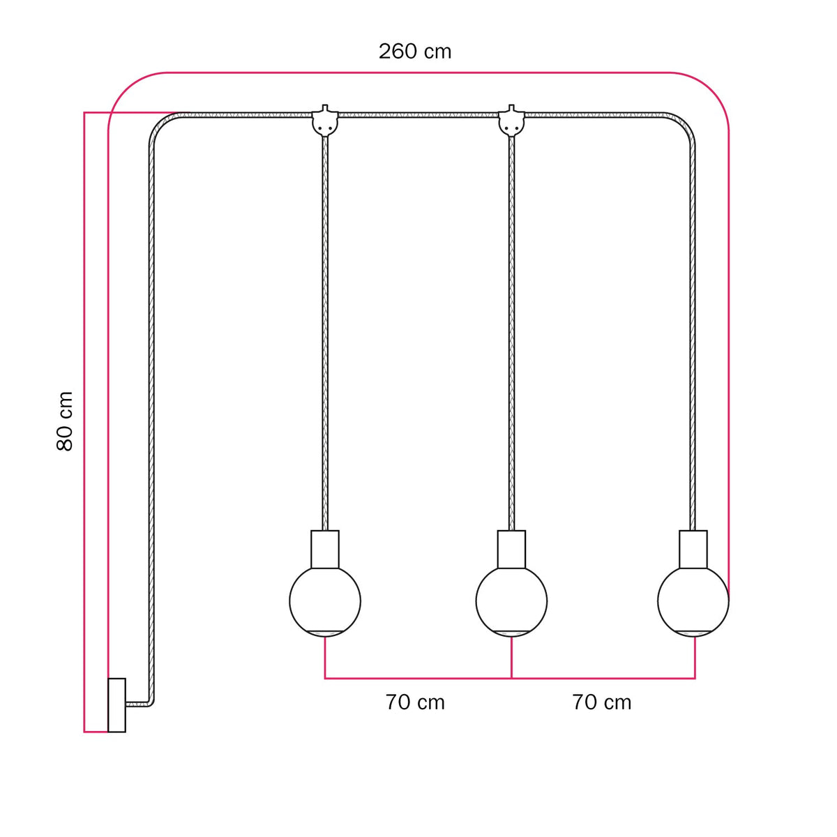 Lampada da esterno Modulair IP65 a 3 cadute con paralumi infrangibili Unbreak-a-Ball - Nero