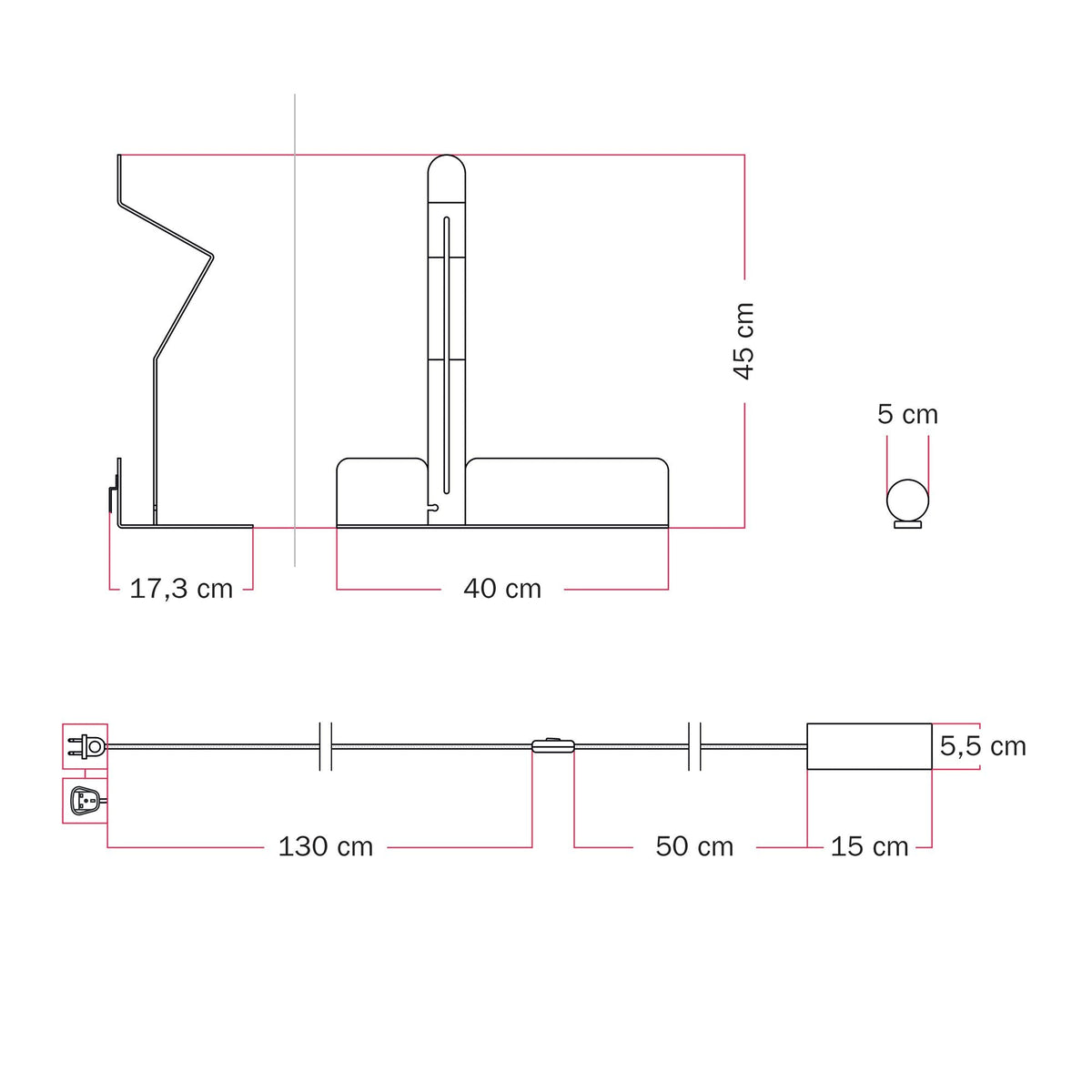 Lampada da parete con mensola e faretto magnetico orientabile - Murio Tubo - Arancione