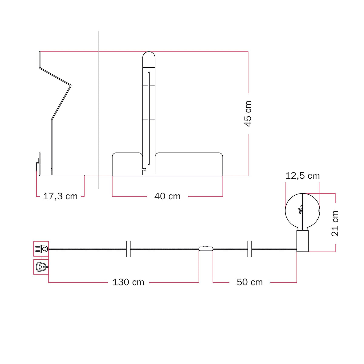 Lampada da parete con mensola e lampadina LED G125 verniciata - Murio Talia - Rosso