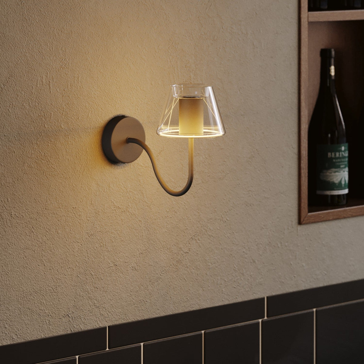 Lampada da parete Fermaluce G07 con estensione a S - Nero