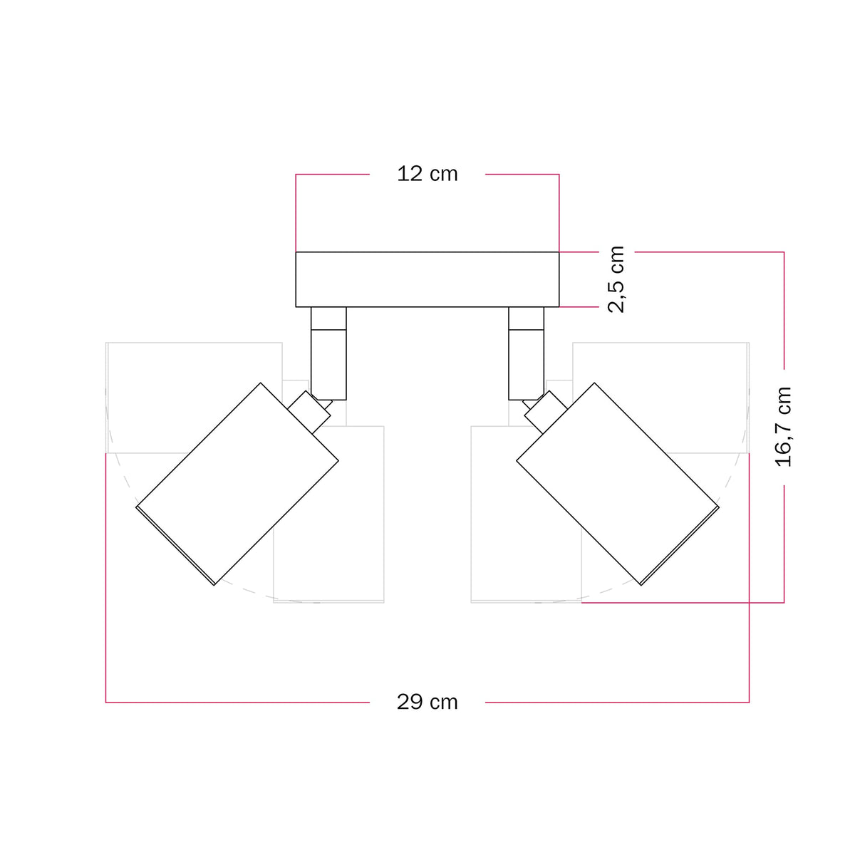 Lampada da parete o soffitto con 2 faretti GU10 Bispot orientabili - Bianco opaco