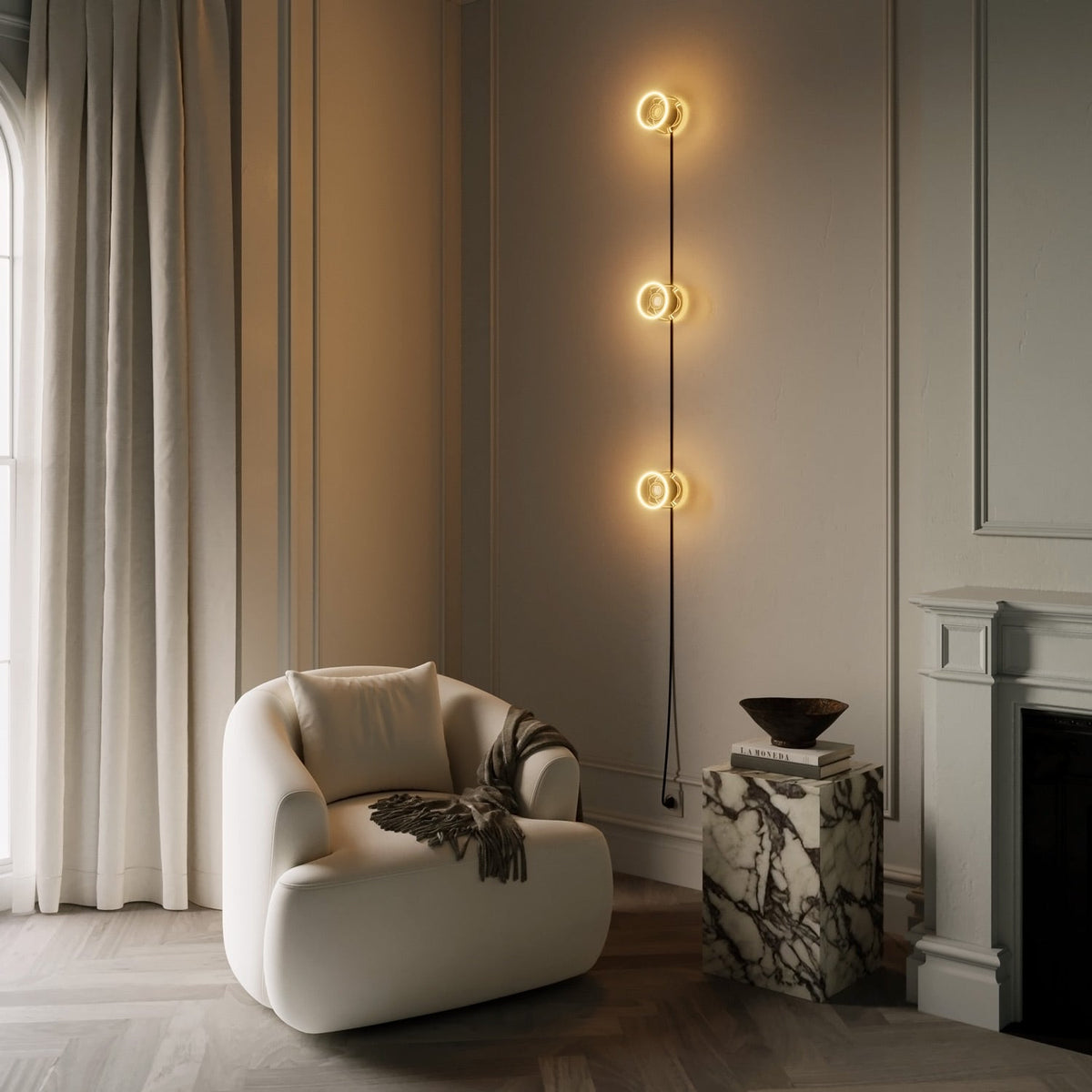 Lampada da parete Spostaluce con spina, 3 lampadine Ghost e cavo nero