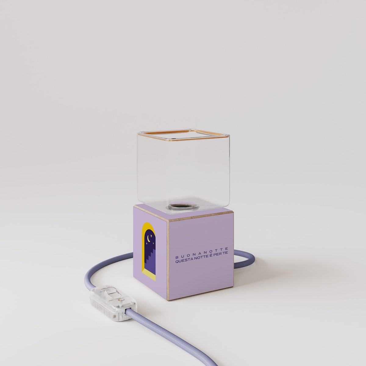 Lampada da tavolo Cubetto "Buonanotte fiorellino" con lampadina Ghost - Santomanifesto