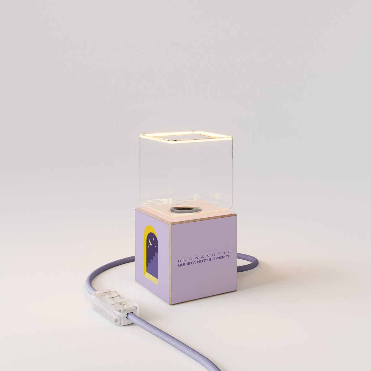 Lampada da tavolo Cubetto "Buonanotte fiorellino" con lampadina Ghost - Santomanifesto