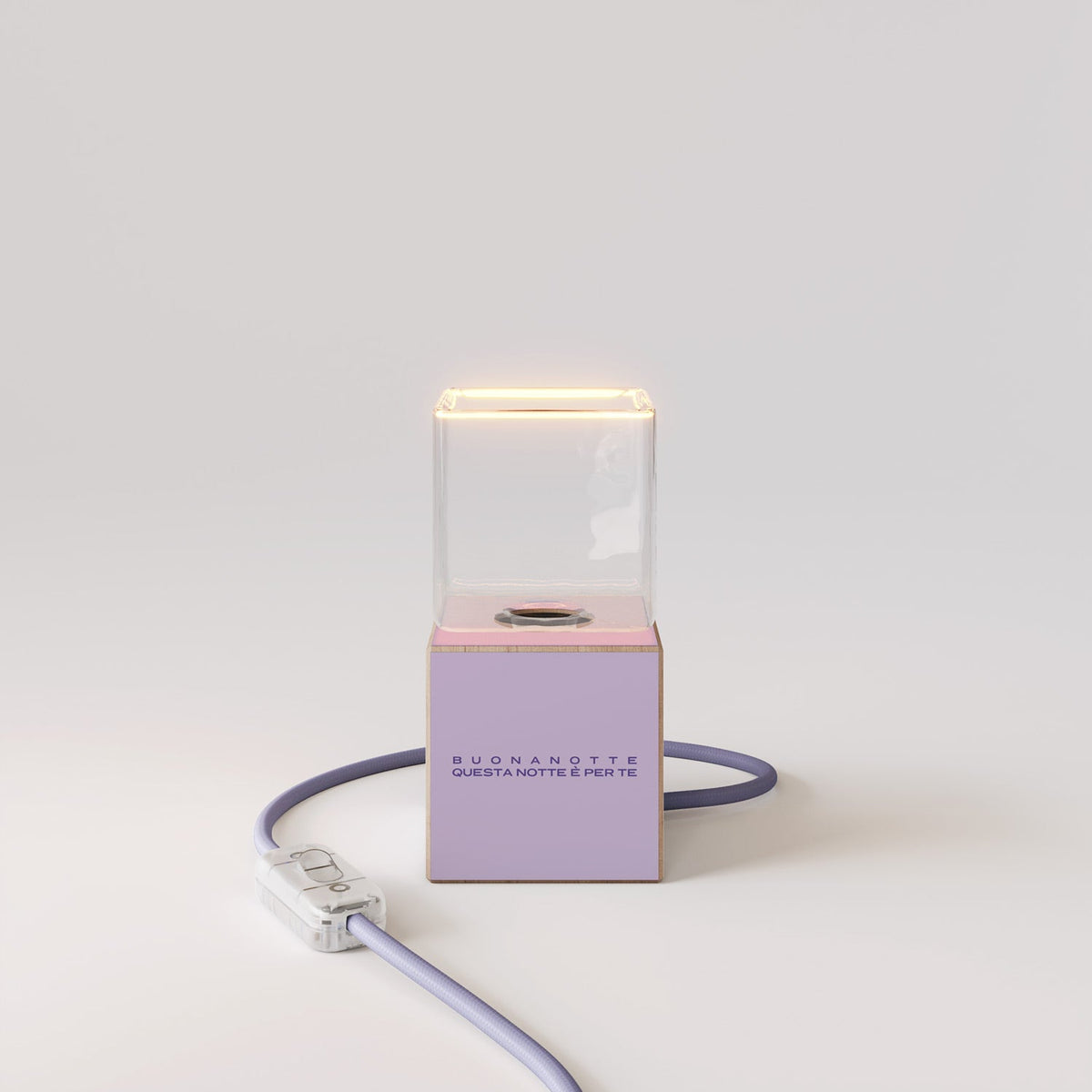 Lampada da tavolo Cubetto "Buonanotte fiorellino" con lampadina Ghost - Santomanifesto