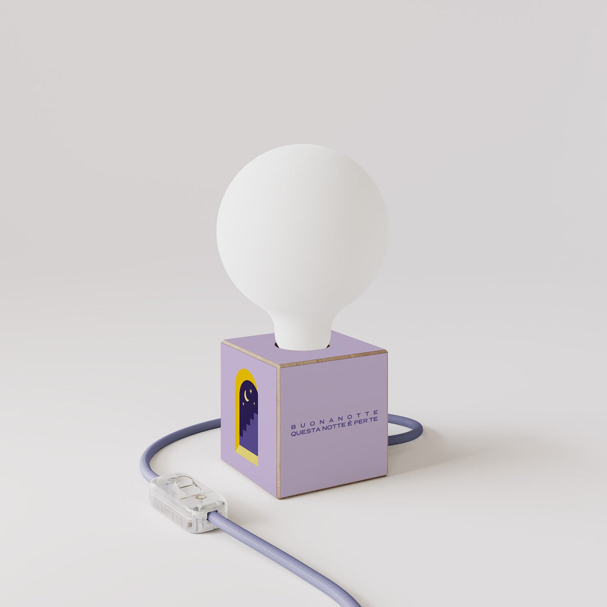 Lampada da tavolo Cubetto "Buonanotte fiorellino" con lampadina globo effetto porcellana - Santomanifesto