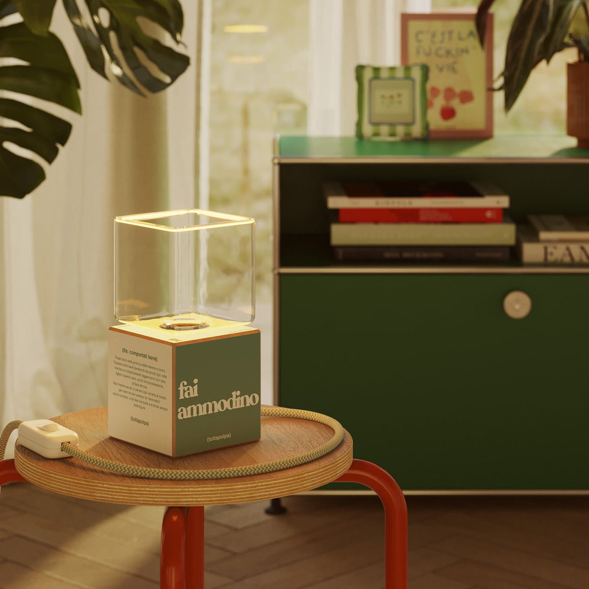 Lampada da tavolo Cubetto "Fai ammodino" con lampadina Ghost - Tuttapolpa