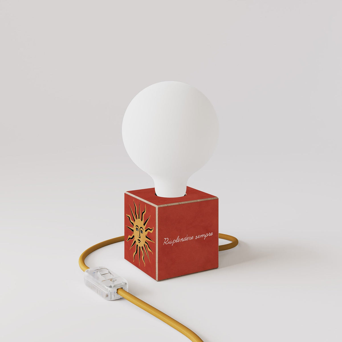 Lampada da tavolo Cubetto "Il sole" con lampadina globo effetto porcellana - Santomanifesto