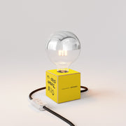 Lampada da tavolo Cubetto "Ti odio amore mio" con lampadina globo mezza sfera argento - Santomanifesto