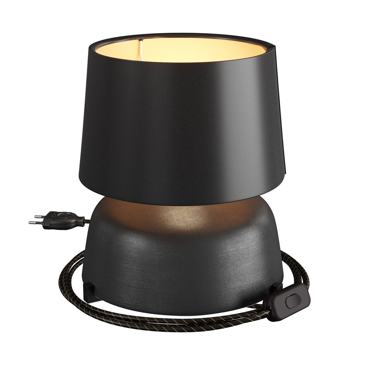 Lampada da tavolo in ceramica Coppa con paralume Athena - Nero