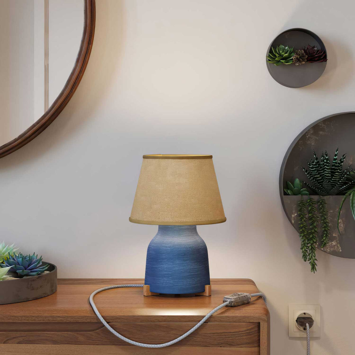 Lampada da tavolo in ceramica Vaso con paralume Impero - Juta naturale