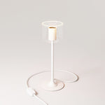 Lampada da tavolo MAG-Y con base metallica tonda e lampadina Ghost trasparente - Bianco opaco
