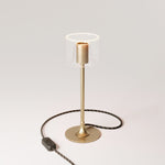 Lampada da tavolo MAG-Y con base metallica tonda e lampadina Ghost trasparente - Bronzo satinato