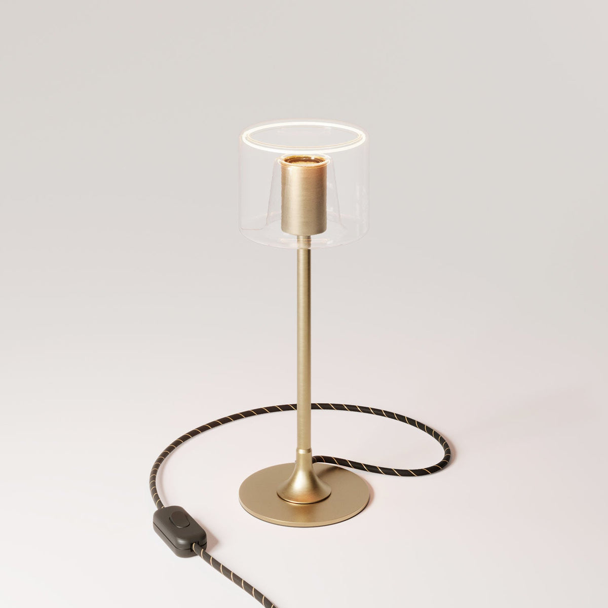 Lampada da tavolo MAG-Y con base metallica tonda e lampadina Ghost trasparente - Bronzo satinato