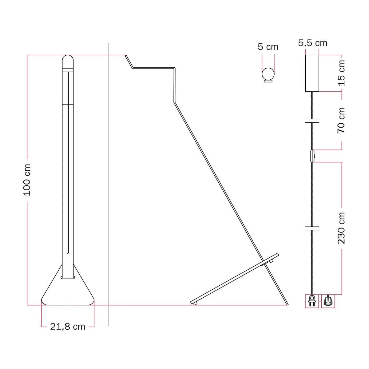 Lampada da terra inclinabile con faretto magnetico orientabile - Mario Tubo - Panna