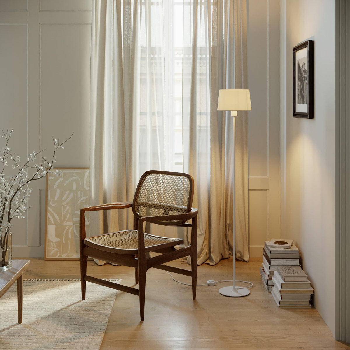 Lampada da terra MAG-Y con base metallica tonda e paralume Athena - Bianco opaco