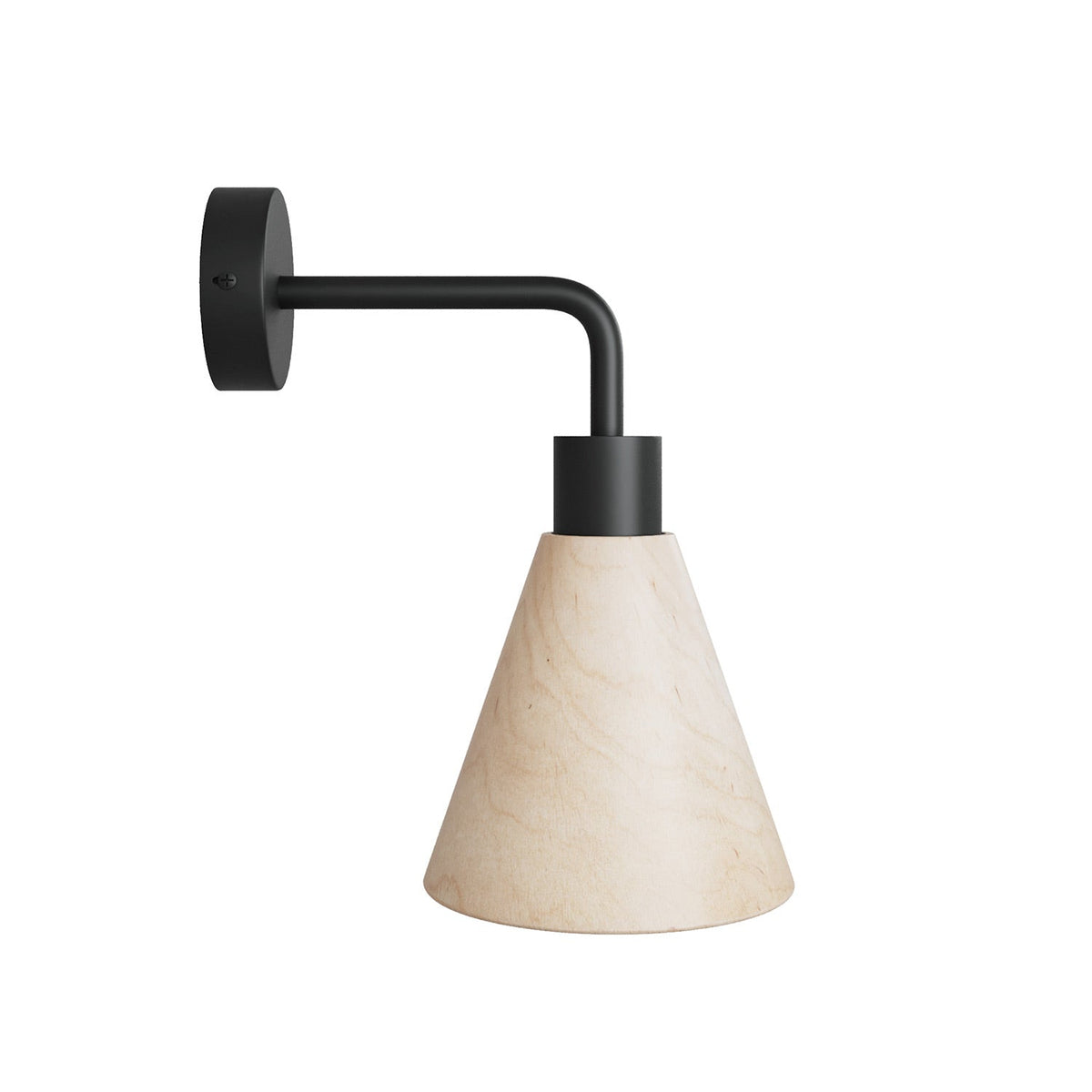 Lampada Fermaluce con paralume conico in legno ed estensione curva - Nero