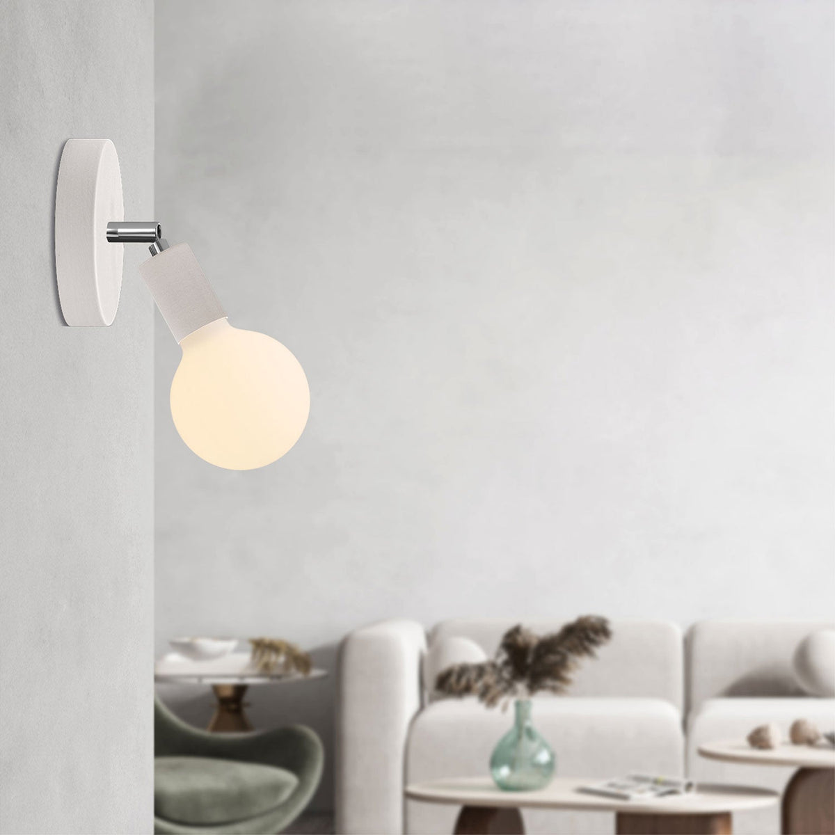 Lampada Fermaluce Snodo in legno con lampadina Globo Porcellana - Bianco