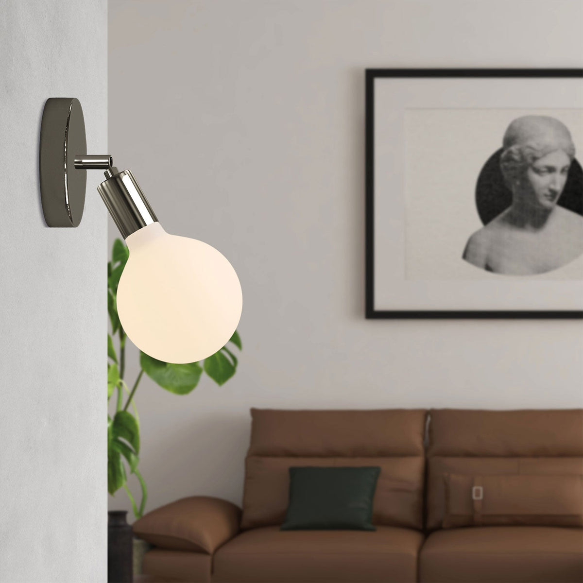 Lampada Fermaluce Snodo in metallo con lampadina Globo Porcellana - Nero perla