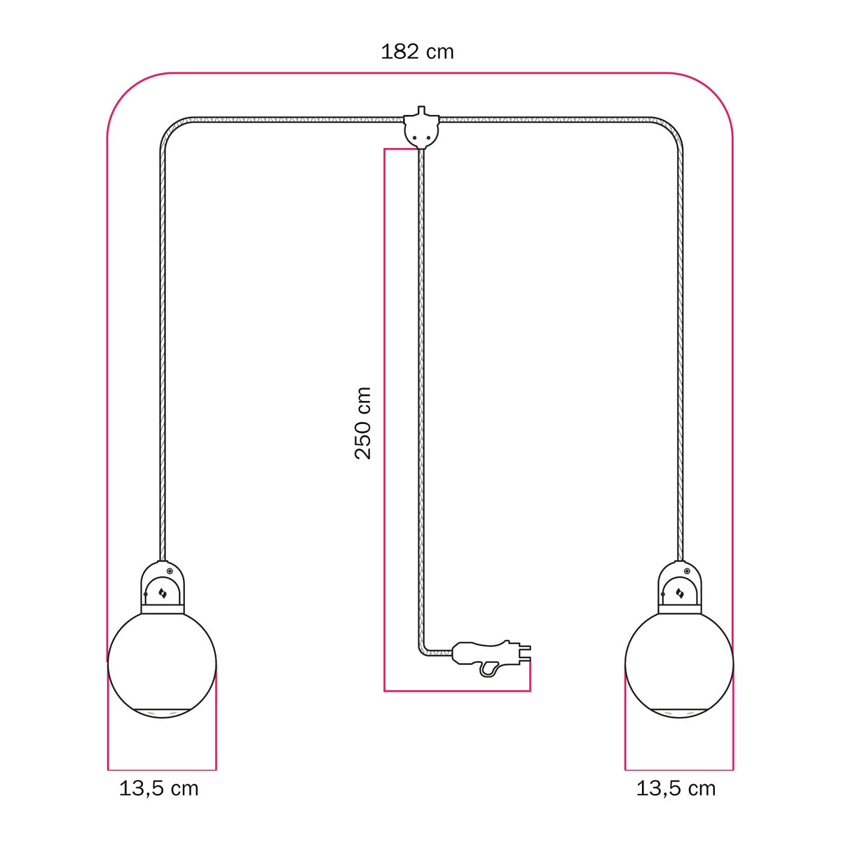 Lampada plug-in da esterno Modulair IP65 a 2 cadute con paralumi infrangibili Unbreak-a-Ball e cavo SM04