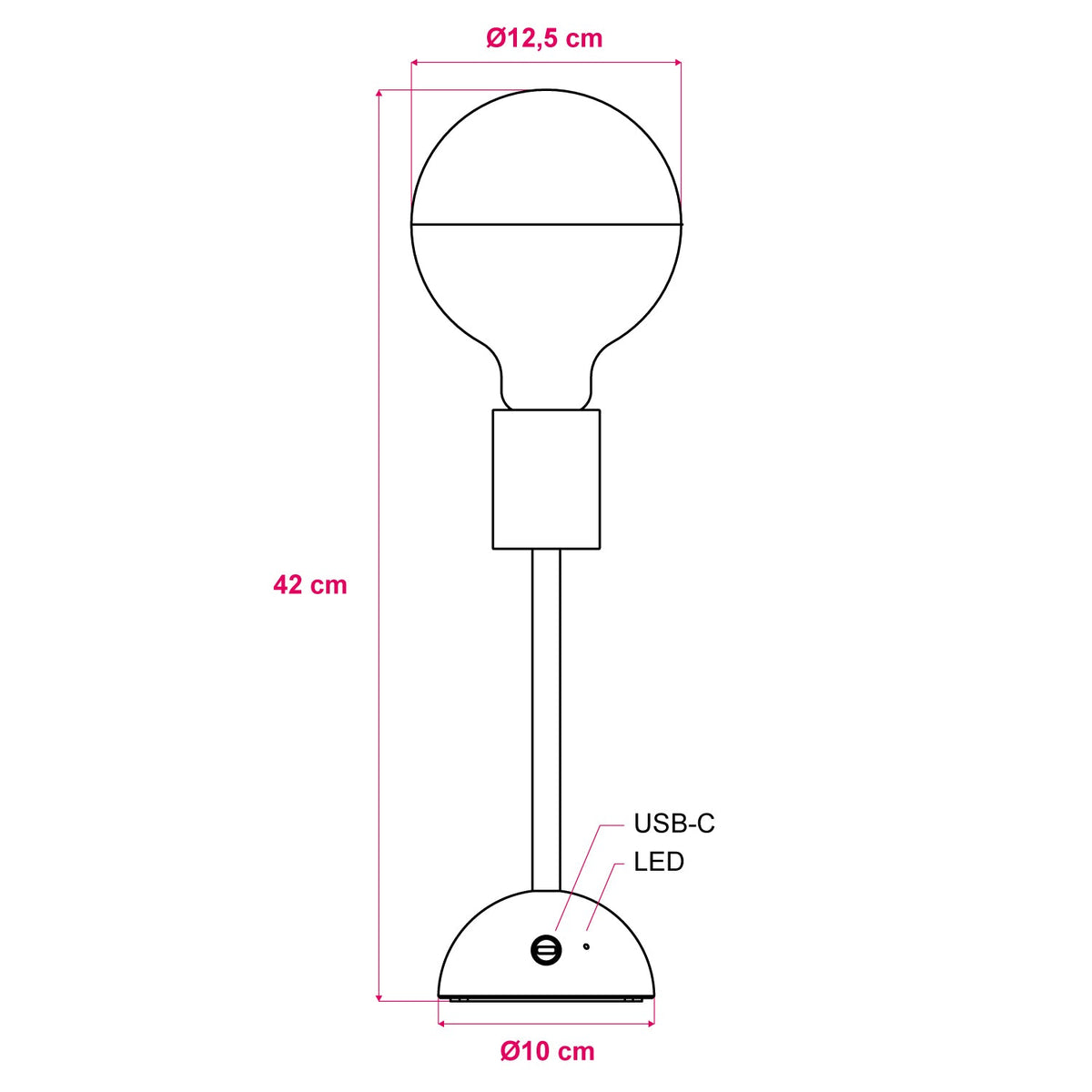 Lampada portatile e ricaricabile Cabless02 con lampadina globo mezza sfera argento - Neutro