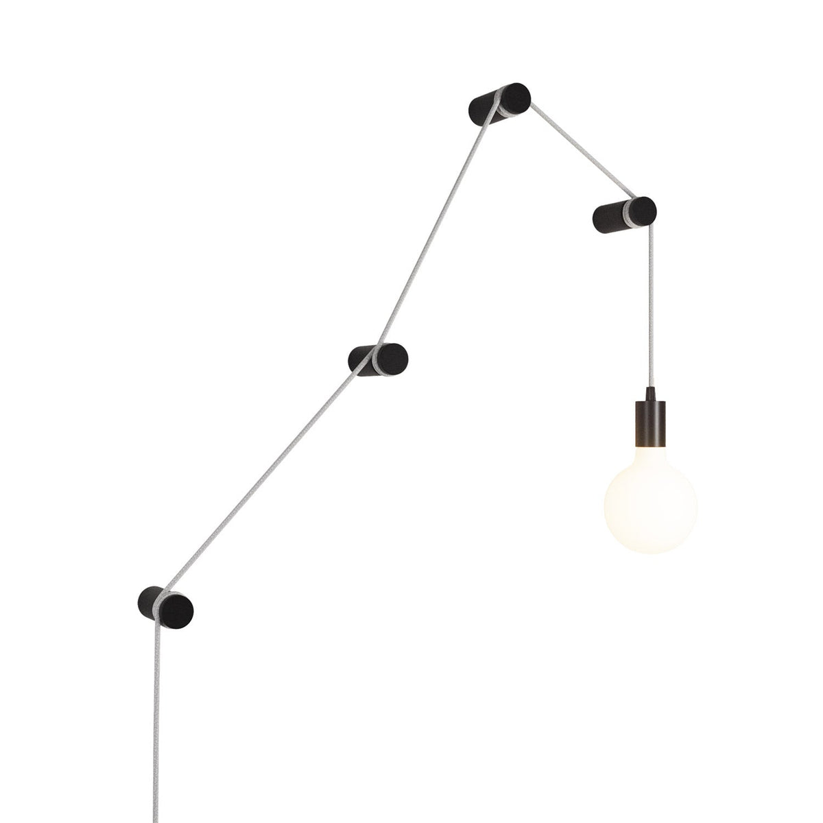 Lampada portatile Snake con portalampada in metallo e spina, completa di 4 passacavo in legno Rolé - Nero