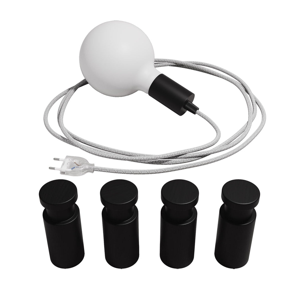 Lampada portatile Snake con portalampada in metallo e spina, completa di 4 passacavo in legno Rolé - Nero