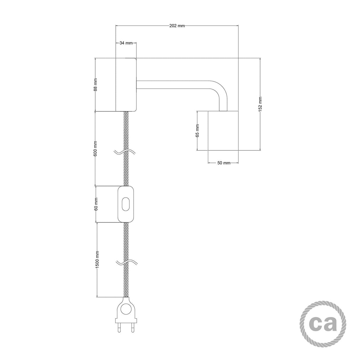 Lampada Spostaluce in legno con estensione curva - Neutro