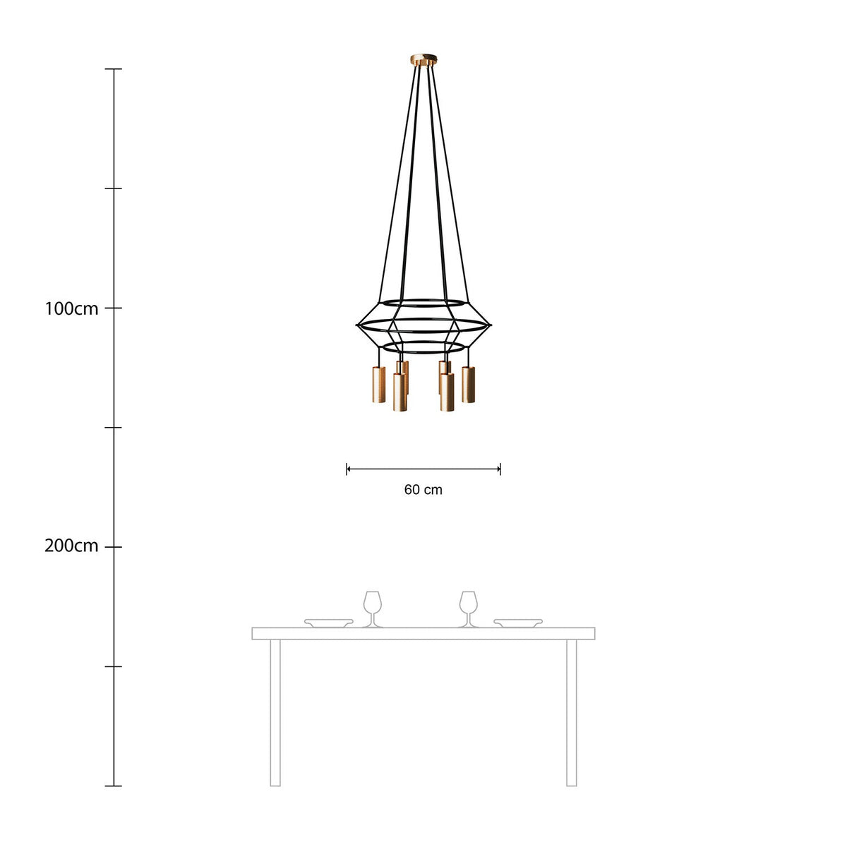 Lampadario 3 Cage a 4 cadute Tub-E14 - Bronzo satinato