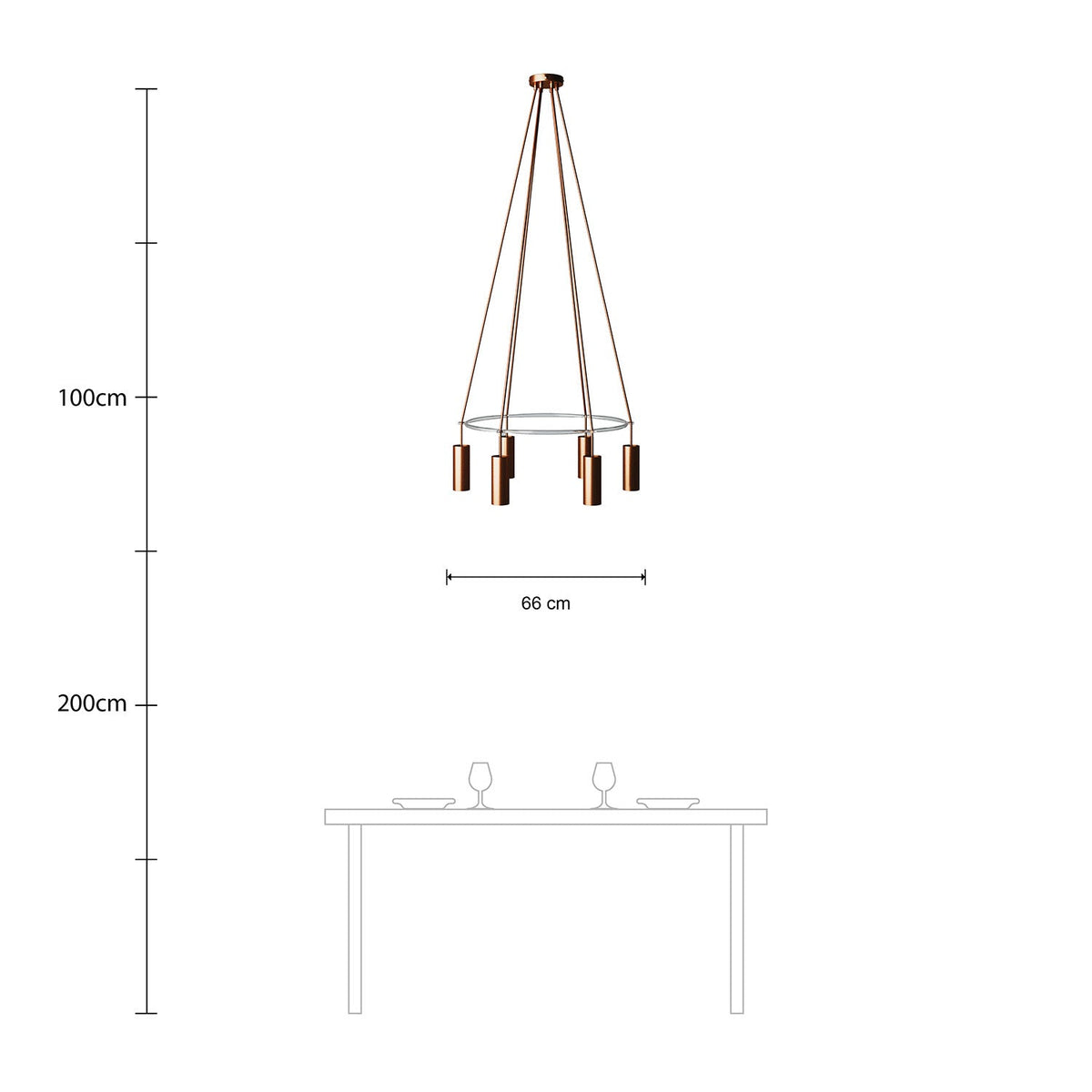 Lampadario Cage a 6 cadute Tub-E14 - Rame satinato