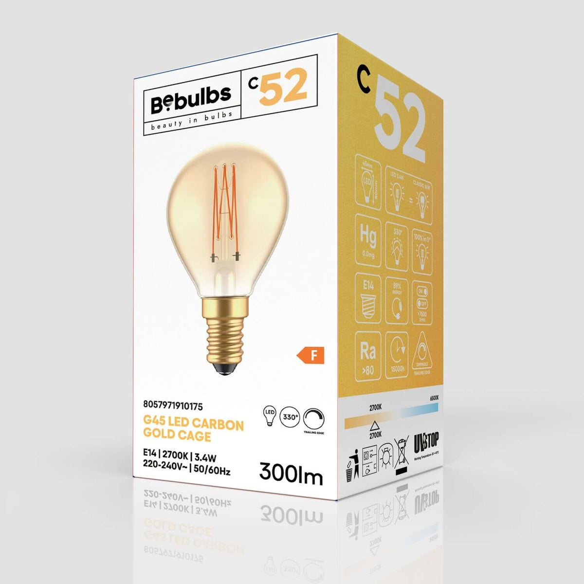 Lampadina LED Dorata Carbon Line filamento verticale Mini globo G45 3,4W 300Lm E14 2700K Dimmerabile - C52