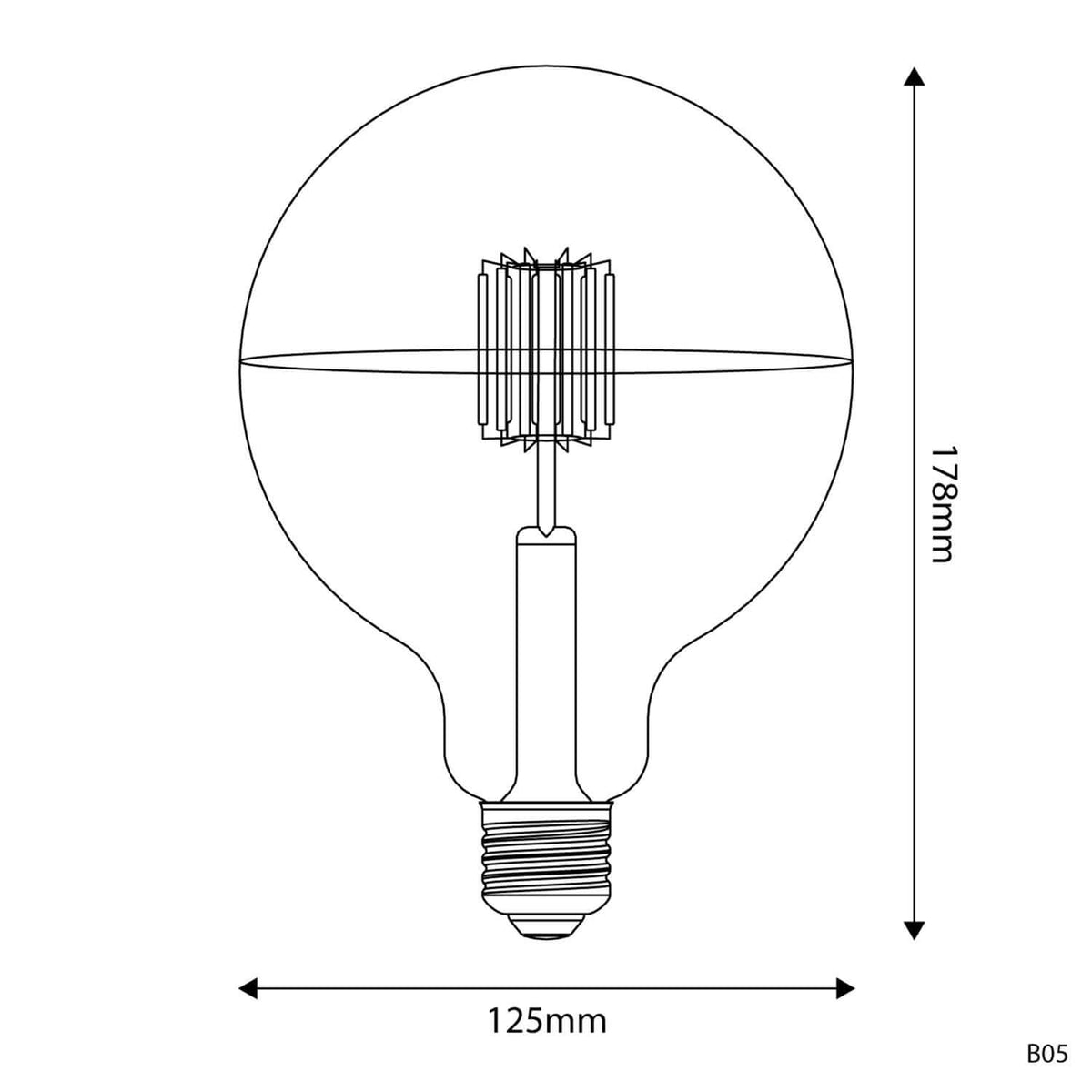 Lampadina LED Mezza Sfera Argento Linea 5V filamento corto Globo G125 1,3W 110Lm E27 2500K Dimmerabile - B05