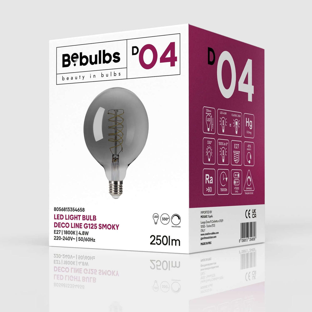 Lampadina LED Smoky Globo G125 4,8W 250Lm E27 1800K Dimmerabile - D04