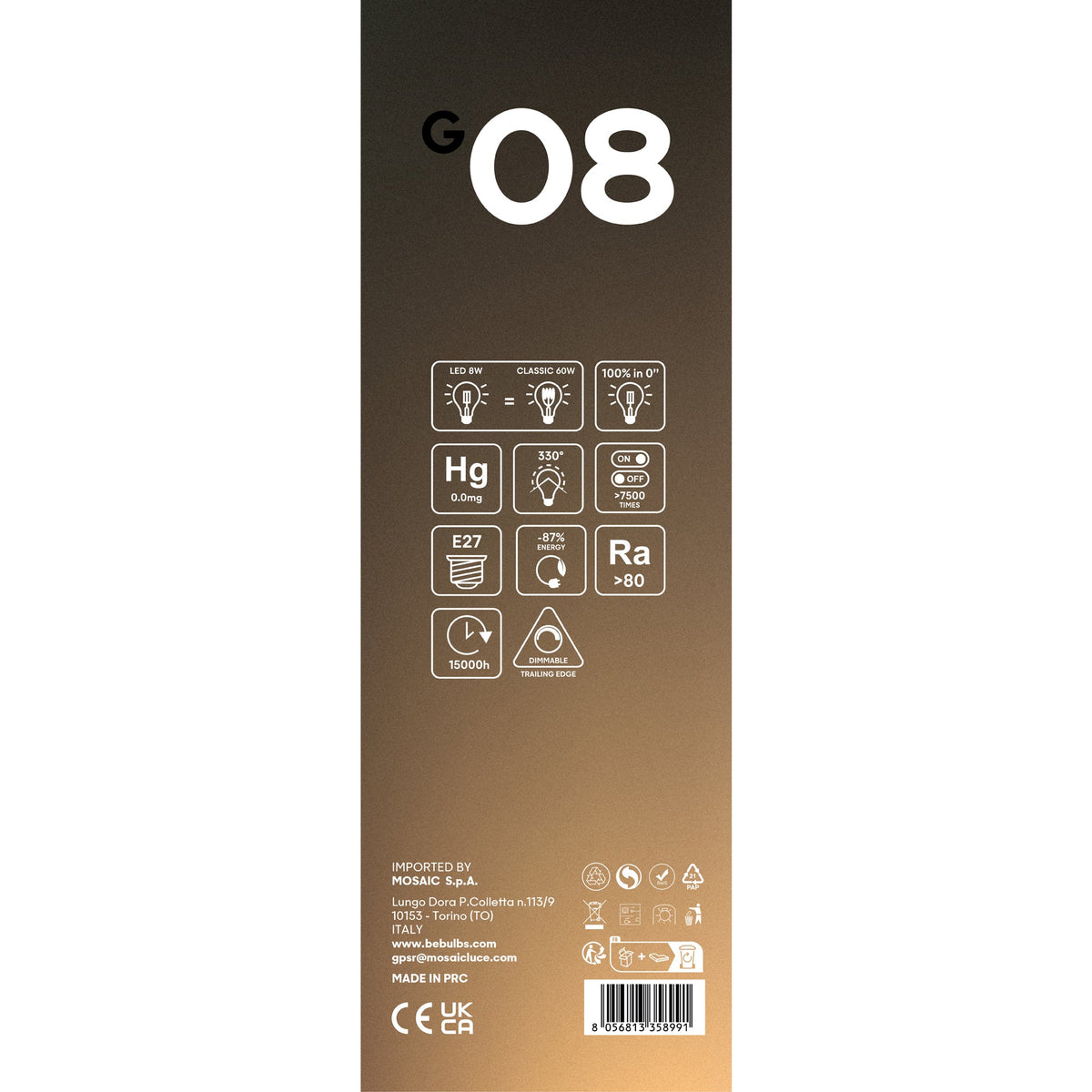 Lampadina LED Trasparente Ghost Line Doppio Cono 8W 780 Lm E27 2200K Dimmerabile - G08