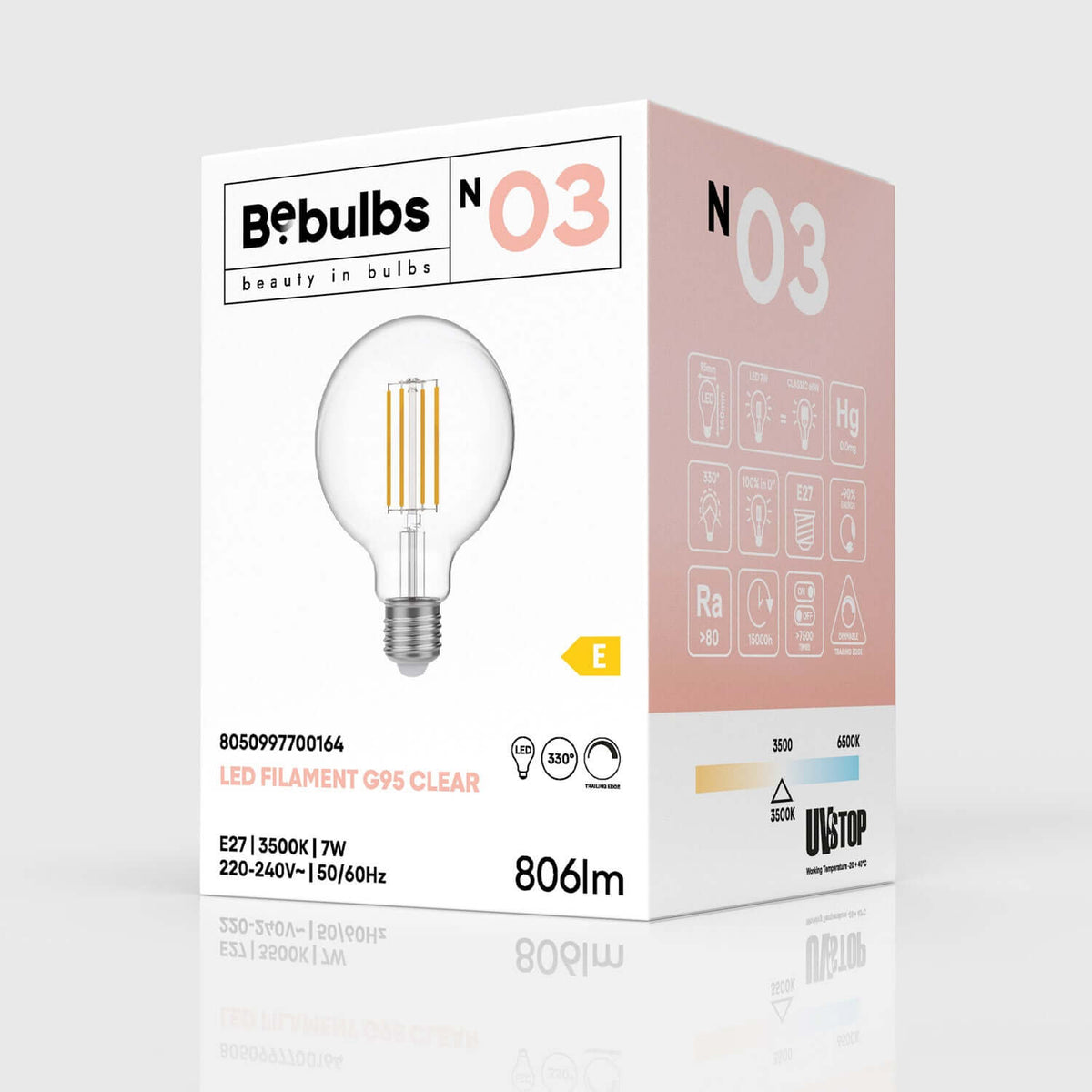 Lampadina LED Trasparente Globo G95 7W 806Lm E27 3500K Dimmerabile - N03
