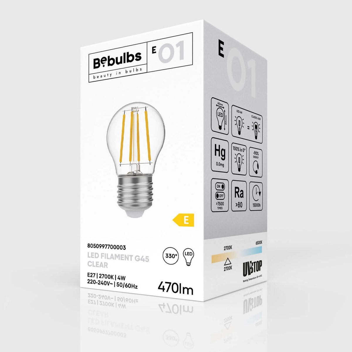Lampadina LED Trasparente Mini Globo G45 4W 470Lm E27 2700K - E01