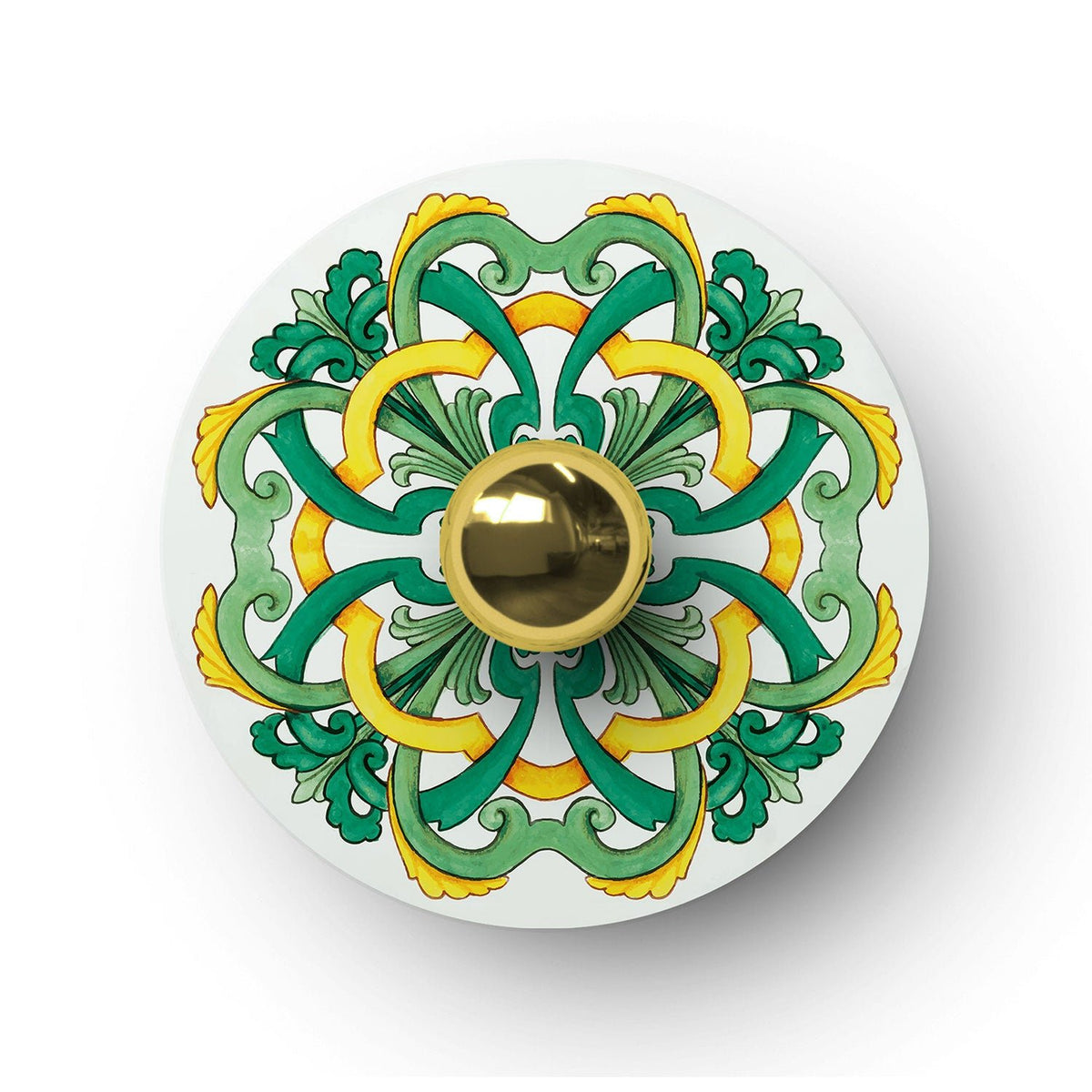 Mini piatto Ellepì 'Maioliche' Giallo e Verde per lampade, diametro 24 cm - Made in Italy