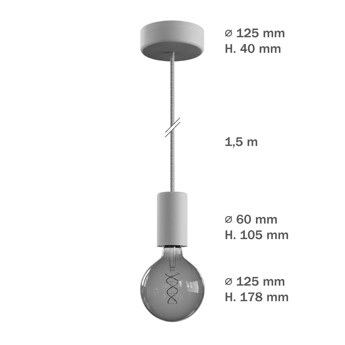 Modulair ELEGANT Lampada da esterno con 1,5 m cavo tessile, rosone e portalampada in silicone IP65 waterproof - Bianco